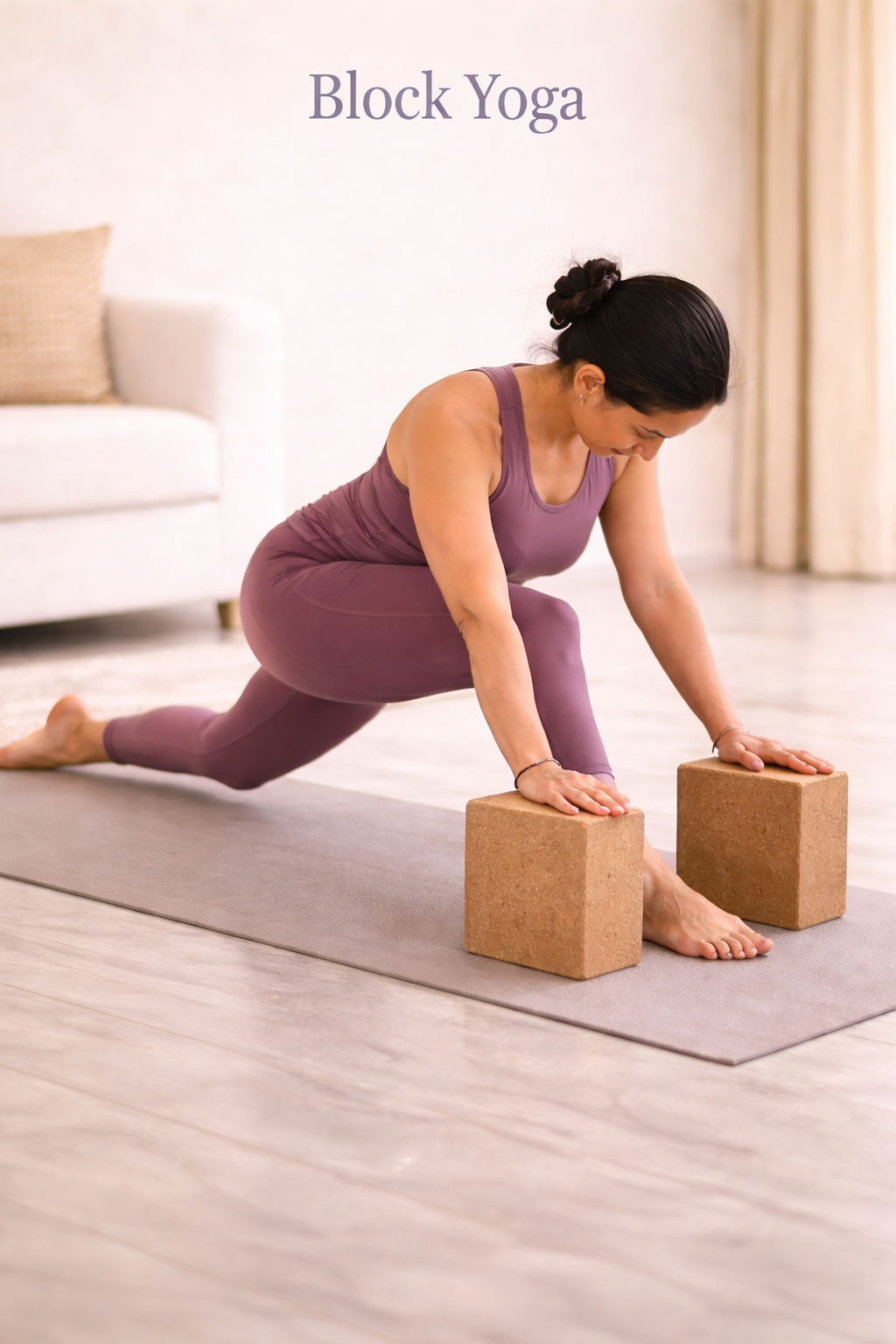 Woman doing yoga with blocks for alignment support